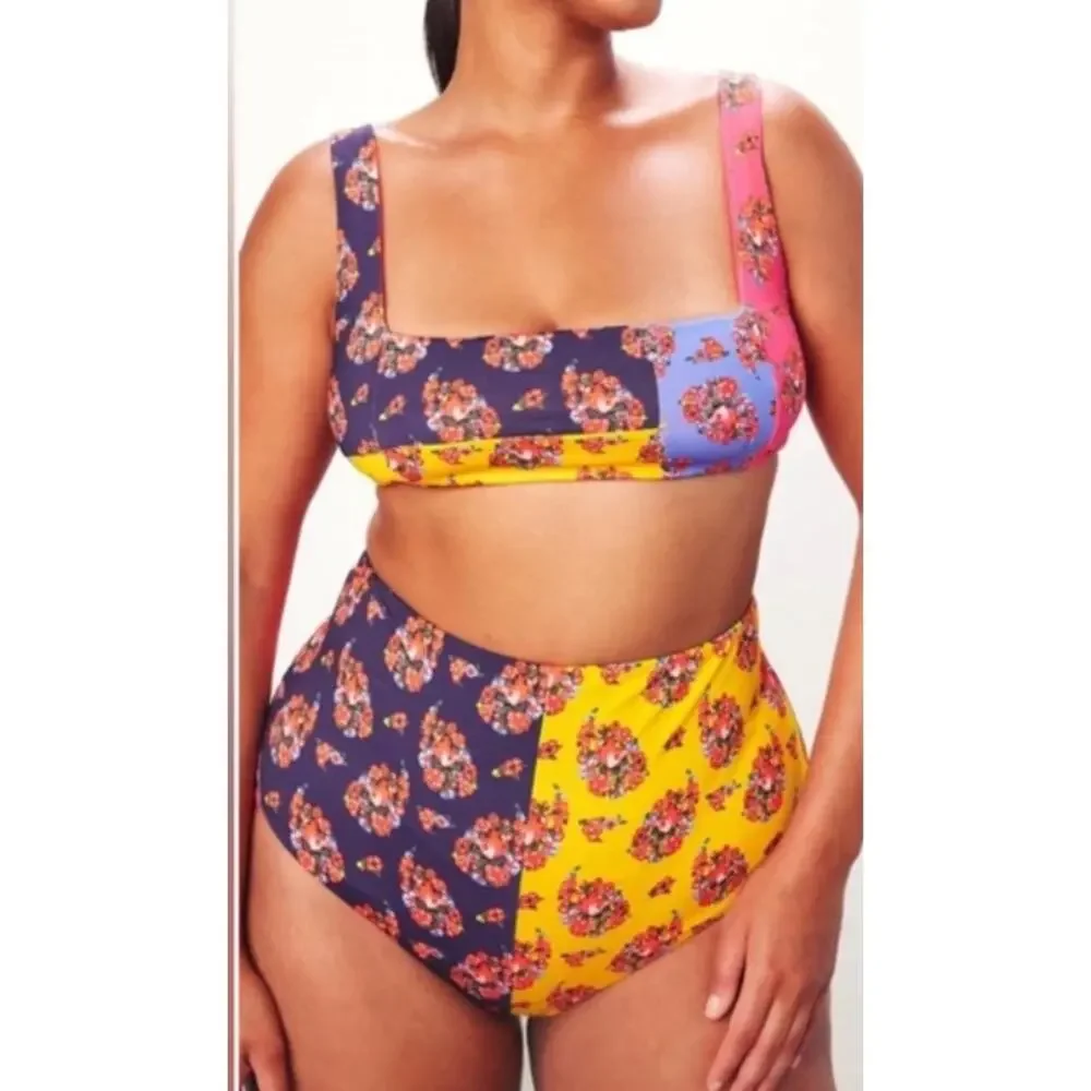 Mara Hoffman Lydia Bikini Bottom Womens Red Floral High Waist 3X - Picture 1 of 3